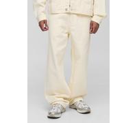 Mens Cream Relaxed Washed Let Down Hem Jeans, Cream 30R