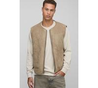 Mens Cream Tall Boxy Oversized Fit Reversible Borg & Suede Gilet, Cream 2XL