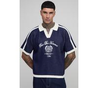 Mens Cream Tall Embroidered Knitted Football Shirt, Cream XL