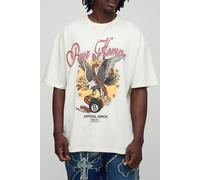 Mens Cream Tall Oversized Eagle Print T-Shirt, Cream S