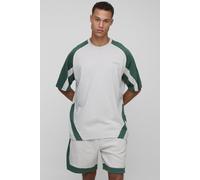 Mens Cream Tall Oversized Man Colour Block T-Shirt and Short Set, Cream M