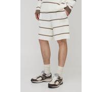 Mens Cream Tall Stripe Relaxed Knitted Shorts, Cream 2XL