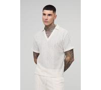Mens Cream Tall Zig Zag Crochet Polo Shirt, Cream XL