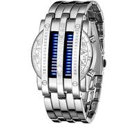 Mens Creative Binary Digital Watches Unique Matrix LED Watch Futuristic Cool Stainless Steel Wrist Watch, U Silver Blue, Fashion