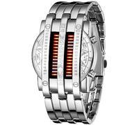 Mens Creative Binary Digital Watches Unique Matrix LED Watch Futuristic Cool Stainless Steel Wrist Watch, U Silver Red, Fashion