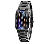 Men's Creative Binary Matrix Blue LED Digital Waterproof Watch Stainless Steel Military Silver Watches (Black)