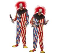 Mens Creepy Clown Costume Adults Halloween Horror Scary Clown Fancy Dress