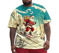 Men's Crew Neck Christmas Tee, Oversized Santa Graphic, Loose Fit Holiday T-Shirt, Top for Casual and Party Occasions,7XL