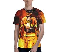 Men's Crew Neck Firefighter Fireman Flame Print T-Shirts-Short Sleeve,Regular-Fit,Casual Stylish Tees for Men Black