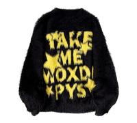 Mens Crew Neck Jumper,Retro Letter Jacquard Sweater Coat Cozy Loose Knit Pullover Winter Fall Fashion Casual Top