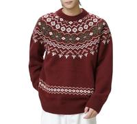 Mens Crew Neck Knitted Jumpers UK Festive Fair Isle Patterned Pullover Sweaters Xmas Jumper Warm Knitwear Tops for Autumn Winter Christmas & Daily Wear Red