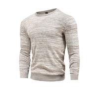 Men's Crew Neck Sweaters O-Neck Long Sleeve Cotton Jumper Pullover Slim Knit Ribbed Blouse Tops Khaki