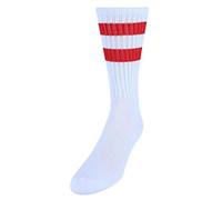 Men's Crew Striped Socks (3 Pairs), White with Red Stripes