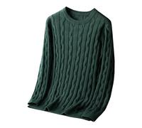 Men's Crewneck Cable Knit Sweaters Long Sleeve Lightweight Casual Pullover Classic Twist Patterned Sweater, Green, Medium