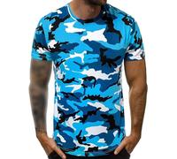 Mens Crewneck Camo Athletic Shirts Camouflage Short Sleeve Military Vintage T-Shirts Summer Big and Tall Pullover Tops (Blue,3XL)