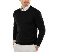 Men's Crewneck Sweater Pullover Long Sleeve Solid Knitted Pullover Casual Sweaters Warm Outdoor Jumper Tops Black