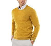 Men's Crewneck Sweater Pullover Long Sleeve Solid Knitted Pullover Casual Sweaters Warm Outdoor Jumper Tops Yellow