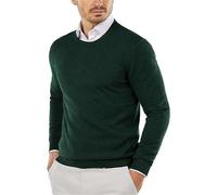 Men's Crewneck Sweater Pullover Long Sleeve Solid Knitted Pullover Casual Sweaters Warm Outdoor Jumper Tops Dark Green