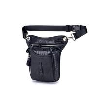 Men's Crocodile-Embossed Top-Grain Cowhide Leg Bag, Vintage Leather Crossbody/Shoulder Pouch, Multiway Motorcycle Waist Pack Freeing Hands(Nero)