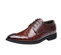 Mens Crocodile Grain Faux Leather Business Shoes Pointed Comfy Lace Up Shoe