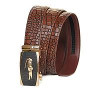 Men's Crocodile Pants Belt Genuine Ratchet Leather with Automatic Buckle Belt for Dress - Brown - Suitable for 27"/45" Waist (135 cm)