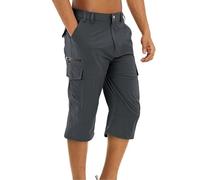 Men's Cropped Cargo Trousers 3/4 Length Belt Loops Waist with Utility Multi Pockets Lightweight Versatile Pants for Summer Holiday Casual Hiking Wear