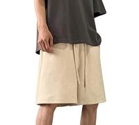 Mens Cropped Trousers Summer Thin Loose Shorts Drawstring Elastic Waist Stretch Beach Capri Pants Shorts with Pockets Solid Color Street Capris Summer Holiday Wear Beige