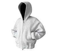 Men's Cropped Zip Hoodie in Architectural Design, Short Cut Hooded Jacket with Oversized Hood, Minimalist Sweatshirt Jacket for Urban Street Style, Style_p03 White, M