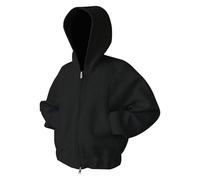 Men's Cropped Zip Hoodie in Architectural Design, Short Cut Hooded Jacket with Oversized Hood, Minimalist Sweatshirt Jacket for Urban Street Style, Style_p01 Black, XL