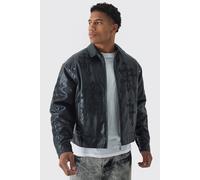 Men's Cross Applique PU Bomber Jacket In | Black | Size 2X-Large | BOOHOOMAN