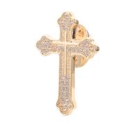 Men's Cross Brooch Pin in Brass with Zircon for Business Meetings | Elegant Silver Finish, Lightweight Comfortable Wear, Suitable for Special Events and Refined Formal Styling