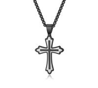 Men's Cross Necklace Classic Stainless Steel Petal Cross Pendant Personality Necklace Vintage Gift Band 22 Inch Box Chain, 27, Stainless Steel, No Gemstone