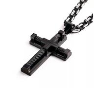 Mens Cross Necklace Stainless Steel Christian Cross Pendant Byzantine Chain 24''-black