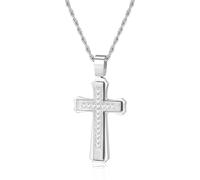 Mens Cross Necklace, Stainless Steel Cross Chain for Men, Cubic Zirconia Cross Crucifix Pendant Necklaces Jewelry Gift Rope Chain 18-24 Inch, 20Inch, Stainless Steel, No Gemstone