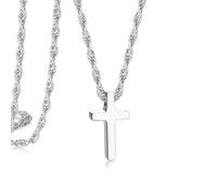 Mens Cross Necklace, Stainless Steel Cross Chain for Men, Cubic Zirconia Cross Crucifix Pendant Necklaces Jewelry Gift Rope Chain 18-24 Inch