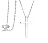 Mens Cross Necklace, Stainless Steel Cross Chain for Men, Cubic Zirconia Cross Crucifix Pendant Necklaces Jewelry Gift Rope Chain 18-24 Inch, 22Inch, Stainless Steel, No Gemstone