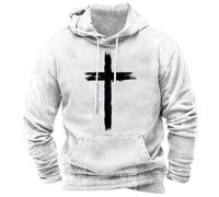 Mens Cross Print Hoodie Casual Faith-Based Pullover Sweatshirt Stylish Christian Graphic Hooded Jumper Comfortable Lightweight Religious-Themed Hoodie Cosy Spiritual Long Sleeve Pullover
