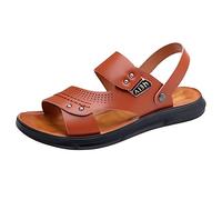 Mens Cross Strap Sandals Mens Backstrap Sandals Open Toe Slip On Slippers Durable Leather Slides Lightweight Walking Sliders Breathable Student Sandal Adjustable Dual-Purpose Sandal Slippers