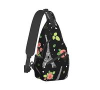 Men's Crossbody Bag Anti Theft Shoulder Backpack, Funny Chest Bags Compatible with Black Eiffel Tower Paris Wedding Roses Flowers for Fishing Cycling Hiking, Lightweight and Large Capacity