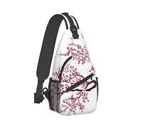 Men's Crossbody Bags, Casual Compatible with Branch of A Flourishing Tree Flowers Cherry Blossoms Spring Theme Art Daypacks for Cycling and Travel, Fashion Sling Shoulder Backpack Square Rucksack