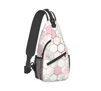 Men's Crossbody Bags, Casual Compatible with Geometric Gold Rose Pink Gray White Marble Hexagon Tile Texture Daypacks for Cycling and Travel, Fashion Sling Shoulder Backpack Square Rucksack