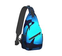 Men's Crossbody Bags, Casual Compatible with Ocean Blue Sea Floating Sharks Daypacks for Cycling and Travel, Fashion Sling Shoulder Backpack Square Rucksack with Small Pocket for Key Purse