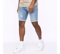 Men's Crosshatch Riptrey Scratch Detail Denim Shorts in Blue
