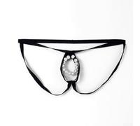Mens Crotchless GString Underwear Lace Tback Thong for Confident Appearance (Black)