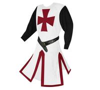 Mens Crusader Costume Medieval emplar Renaissance Knight Warrior Tunic Retro Halloween Cosplay Top with Cross - Red - XL