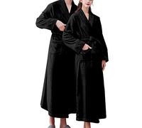Men's Cuddly Fleece Bathrobe, Dressing Gown Long Fluffy Unisex Sauna Gown with Belt Fluffy Fleece Dressing Gown Fluffy Fleece Sleeping Gown Large Sizes Loungewear House Coat, black, XXL