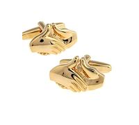 Men's Cuff Links Gold, Cufflinks Unique Gold Plated Cuff Links Shake Hands for Men Dress Shirt Free Engraved with Gift Box