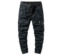 Mens Cuffed Cargo Trousers Multi Pockets Cargo Pants Button Fly Combat Work Pants Ripstop Jogger Bottoms Slim Fit Trouser Black