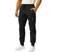 Mens Cuffed Cargo Trousers Slim Fit Stretch Combat Trousers Multipockets Joggers Elasticated Waist Tracksuit Bottoms Comfortable Cargo Sweatpants Drawstring Casual Pants Black