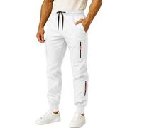 Mens Cuffed Cargo Trousers Slim Fit Stretch Combat Trousers Multipockets Joggers Elasticated Waist Tracksuit Bottoms Comfortable Cargo Sweatpants Drawstring Casual Pants White